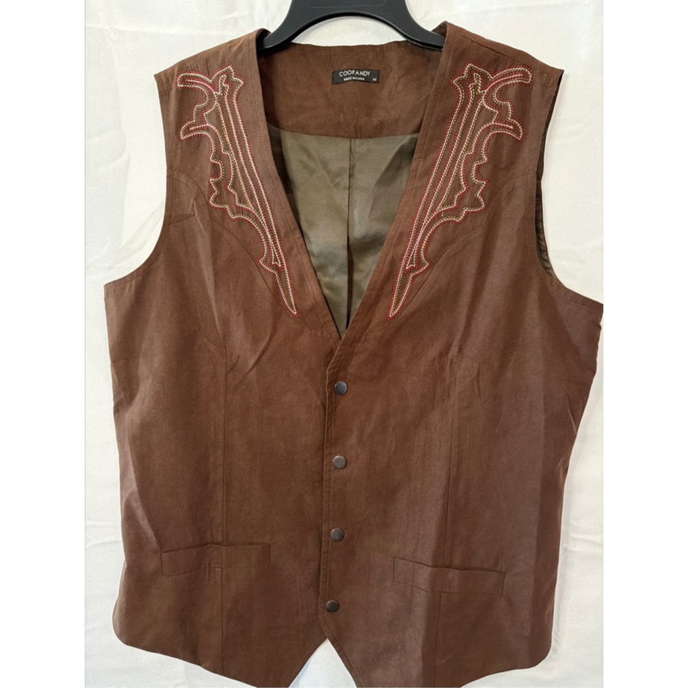Western Ranch Country Style Vest Cowboy Cowgirl Faux Suede Size M Coofandy